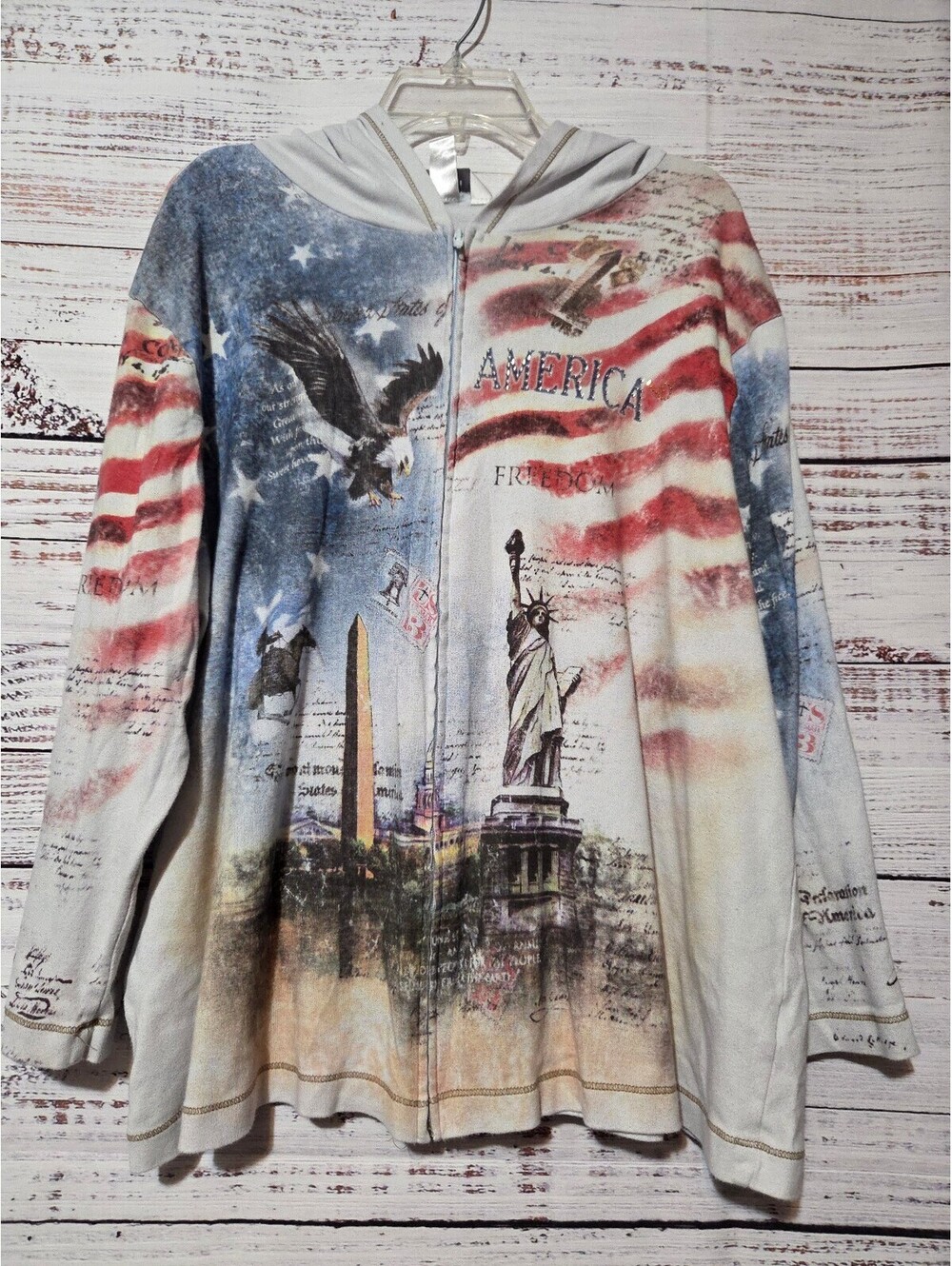 CJ Banks Hoodie Ladies 3x White Red Blue American Flag Patriotic Pattern